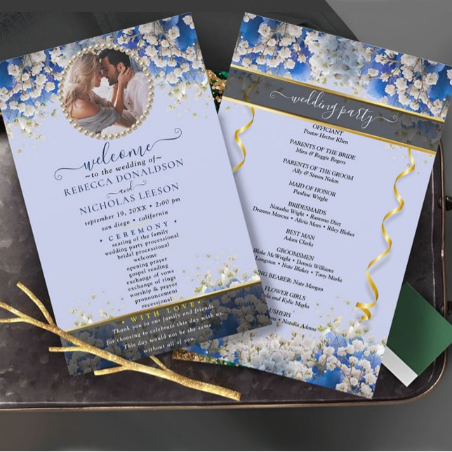 Elegant Daisy Floral Custom Photo Wedding Program (Creator Uploaded)