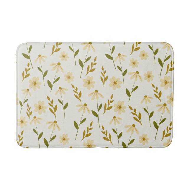 Elegant Daisy Floral Design Ivory Greenery Branch Bath Mat (Front)