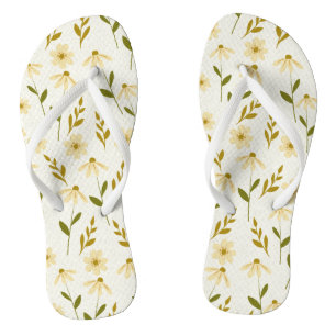 Elegant Daisy Floral Design Ivory Greenery Branch Jandals