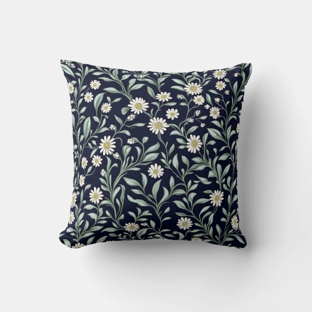 Elegant Daisy Floral Pattern on Dark Background Cushion (Front)