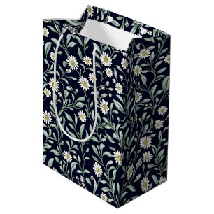 Elegant Daisy Floral Pattern on Dark Background Medium Gift Bag