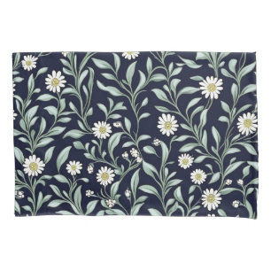 Elegant Daisy Floral Pattern on Dark Background Pillowcase