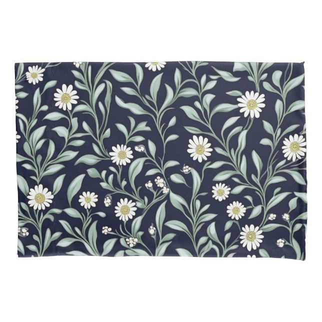 Elegant Daisy Floral Pattern on Dark Background Pillowcase (Front)