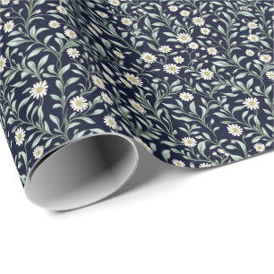 Elegant Daisy Floral Pattern on Dark Background Wrapping Paper