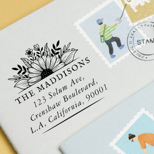 Elegant Daisy Flower Family Return Address Rubber Stamp