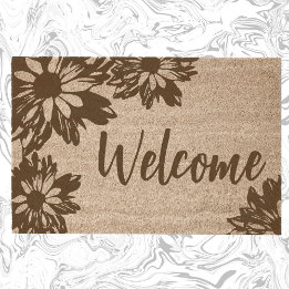 Elegant Daisy Flower Outlines Welcome coir