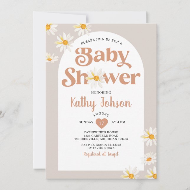  Elegant Daisy Flowers Arch Boho Baby Shower Invitation (Front)