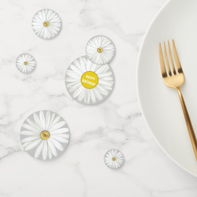 Elegant Daisy Flowers on Light Silver Grey Confetti (Group)