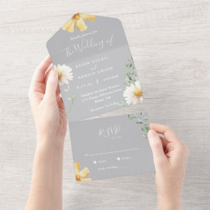 Elegant Daisy Grey All In One Wedding Invitation