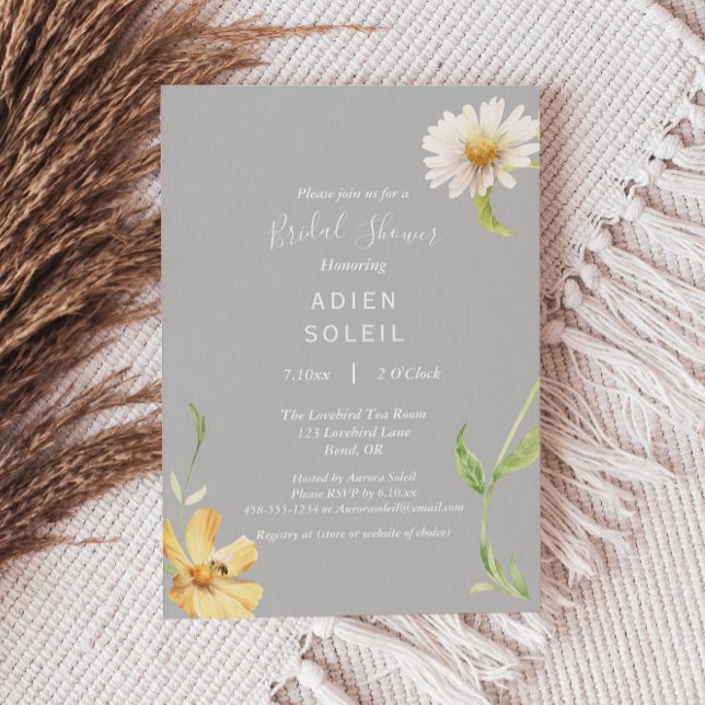 Elegant Daisy | Grey Bridal Shower Invitation (Creator Uploaded)