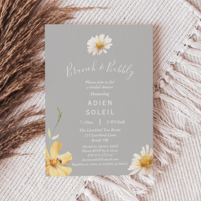 Elegant Daisy Grey Brunch And Bubbly Bridal Shower Invitation (Creator Uploaded)