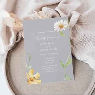 Elegant Daisy Grey Engagement Party Invitation
