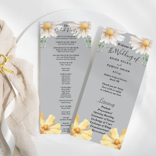 Elegant Daisy Grey Wedding Bridal Party Flat Programme