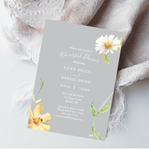 Elegant Daisy Grey Wedding Rehearsal Dinner Invitation