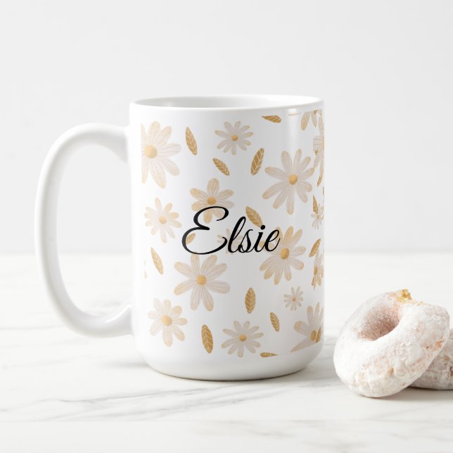 Elegant Daisy Hues Personalised Mug (With Donut)