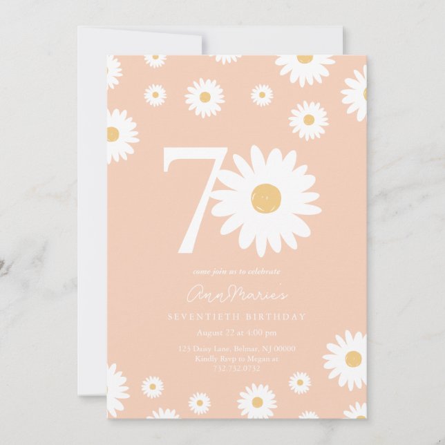 Elegant Daisy Milestone Seventy Birthday Invitation (Front)