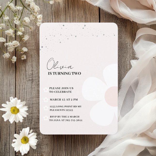 Elegant Daisy Pastel Pink Girl Birthday Invitation (Creator Uploaded)