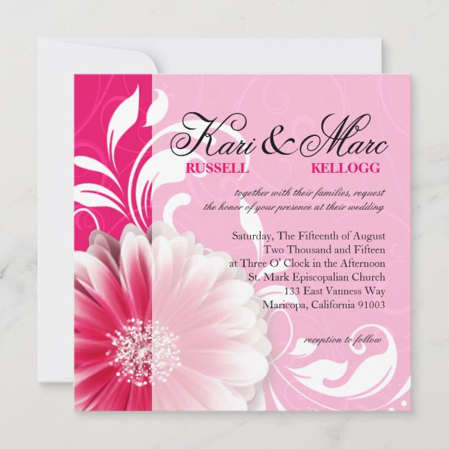 Elegant Daisy Scroll Flourish | fuchsia Invitation (Front)