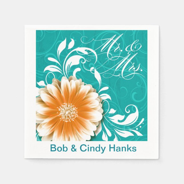 Elegant Daisy Scroll Flourish Mr. & Mrs. Napkin (Front)