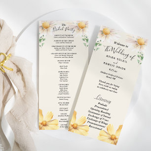 Elegant Daisy Wedding Bridal Party Flat Program Programme