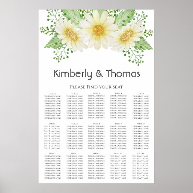 Elegant Daisy Wedding Seating Chart (Front)