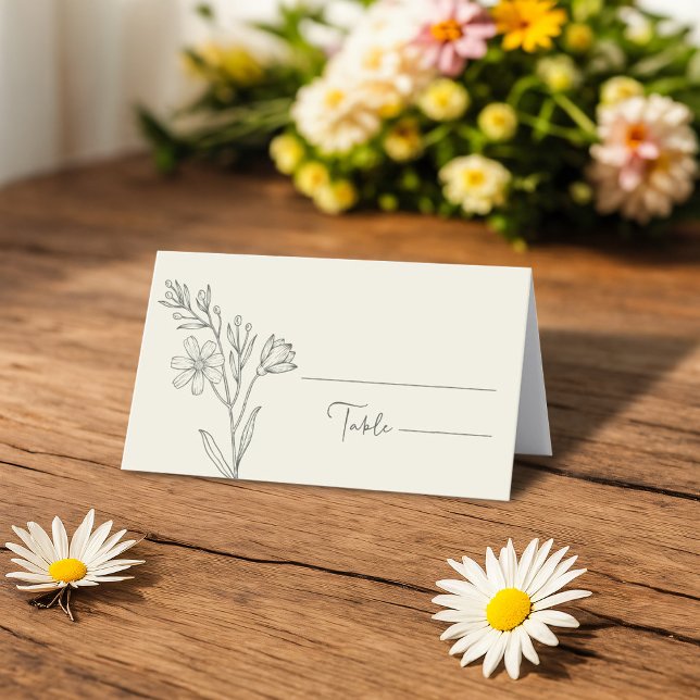 Elegant Daisy Wildflower Black and White Place Card (Creator Uploaded)