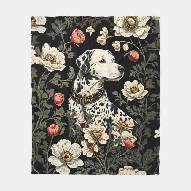Elegant Dalmatian William Morris Inspired Fleece Blanket (Front)