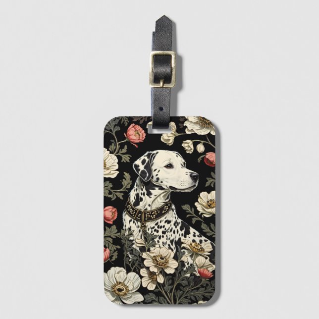 Elegant Dalmatian William Morris Inspired Luggage Tag (Front Vertical)