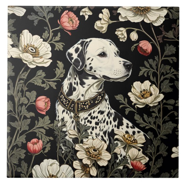 Elegant Dalmatian William Morris Inspired Tile (Front)