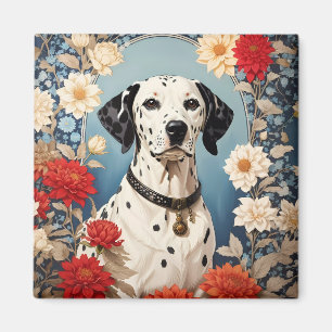 Elegant Dalmatian with Dahlia Flowers Magnet