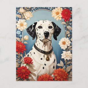 Elegant Dalmatian with Dahlia Flowers Postcard