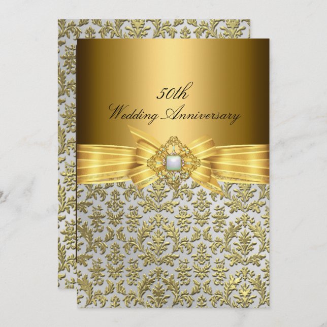 Elegant Damask 50th Wedding Anniversary Invite (Front/Back)