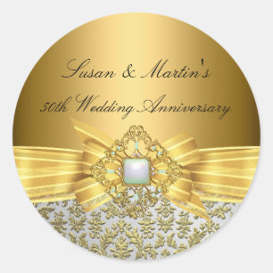 Elegant Damask 50th Wedding Anniversary Sticker