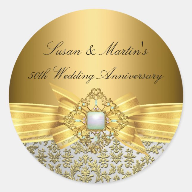 Elegant Damask 50th Wedding Anniversary Sticker (Front)