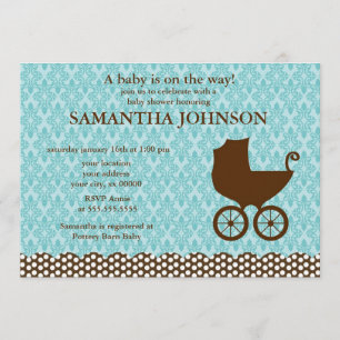 Elegant Damask and Carriage Baby Shower Invitation