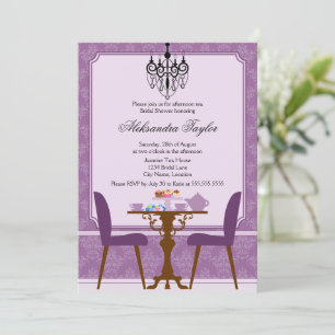 Elegant Damask and Chandelier Tea Party Invitation