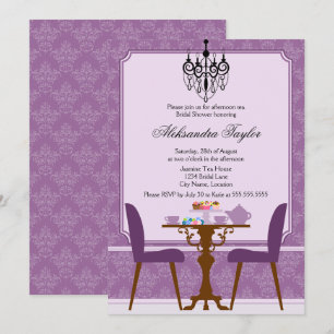 Elegant Damask and Chandelier Tea Party Invitation