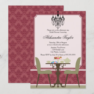 Elegant Damask and Chandelier Tea Party Invitation