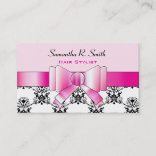 Elegant Damask and Pink Bow Professional Stylish Business Card