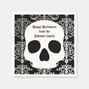 Elegant damask and skull Halloween personalised Napkin