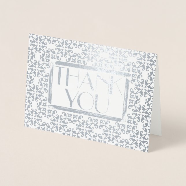 Elegant Damask Art Deco Any Occasion Thank You Foil Card (Front)