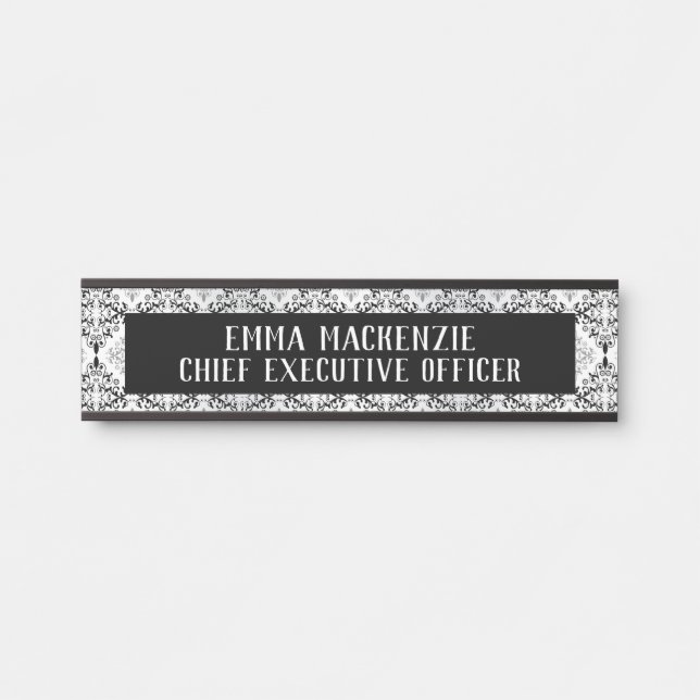 Elegant Damask Art Deco Name Plate - Door Sign (Front)
