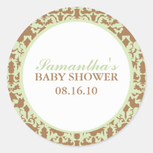 Elegant Damask Baby Shower Classic Round Sticker