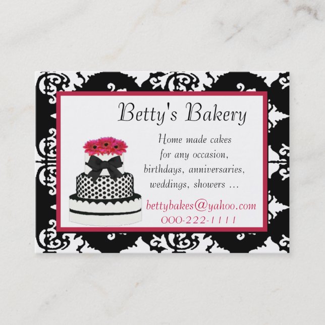 Elegant Damask Bakery Business Card (Front)