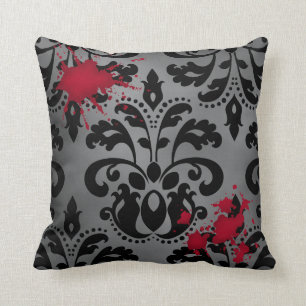 Elegant damask black and grey with blood Halloween Cushion
