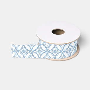 Elegant Damask Blue Mediterranean tile Grosgrain Ribbon
