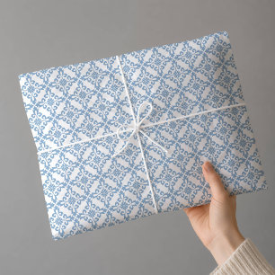 Elegant Damask Blue Mediterranean tile Tissue Paper