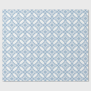Elegant Damask Blue Mediterranean tile Wrapping Paper