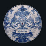 Elegant damask Blue toile de jouy monogram Dartboard<br><div class="desc">Elegant vintage Blue toile de jouy monogram Dartboards. Beautiful seamless toile de jouy pattern Blue on white background.Toile prints are an all time rage at the moment, this is an elegant and ornate vintage toile de jouy featuring exotic damask pattern, a fun style that is currently trending for home decor,...</div>