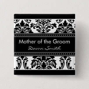 Elegant Damask Bridal Party - Mother of the Groom 15 Cm Square Badge
